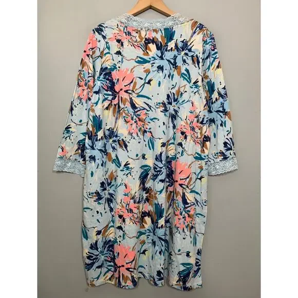 Cottagecore Floral Night Gown Size XL Blue Soft Knit Lace Trim Sleepwear - Picture 6 of 6